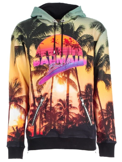 Shop Balmain Palm Tree Print Hoodie In Aaa Multicolor