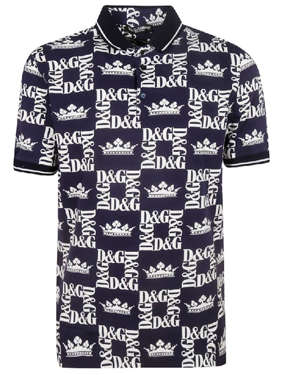 Shop Dolce & Gabbana Logo Print Polo Shirt In Blue