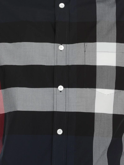 Shop Burberry Cotton Shirt In Navy Ip Check