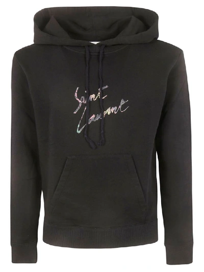 Shop Saint Laurent Graphic Logo Hoodie In Black/multicolor