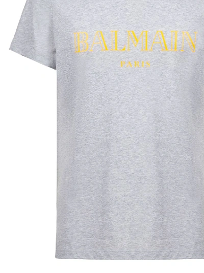 Shop Balmain Logo T-shirt In Grigio Arancio Fluo