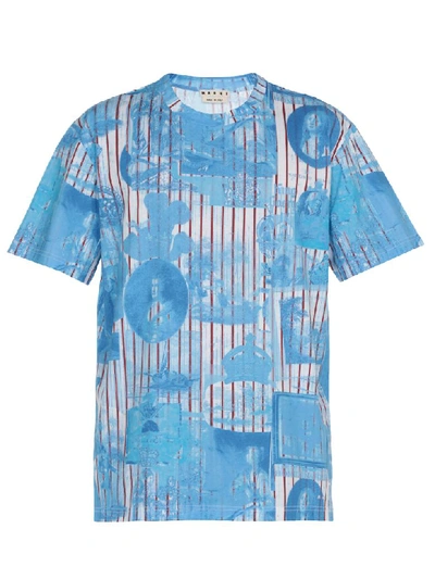 Shop Marni Printed T Shirt In Azure