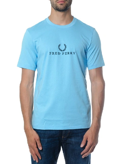Shop Fred Perry Blue Cotton T-shirt With Logo Print
