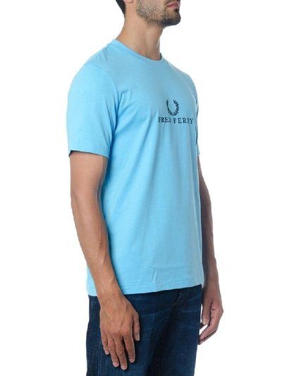 Shop Fred Perry Blue Cotton T-shirt With Logo Print