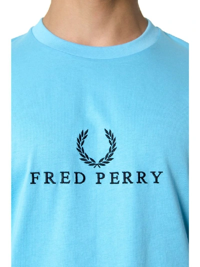 Shop Fred Perry Blue Cotton T-shirt With Logo Print