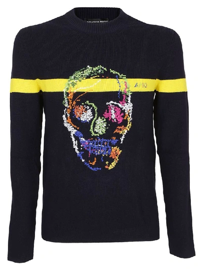 Shop Alexander Mcqueen Skull Sweater In Navyyellowmulticol