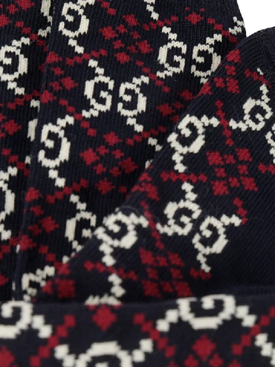 Shop Gucci Gg Motif Diamond Socks In Navy