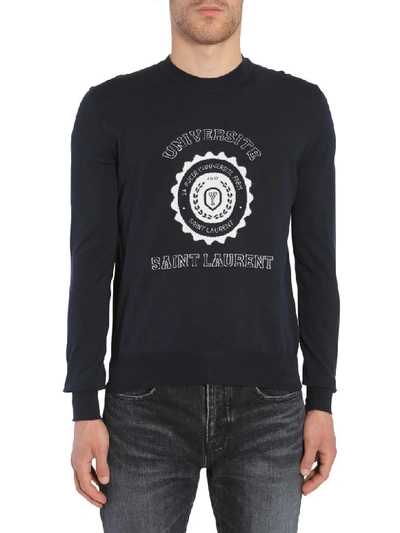 Shop Saint Laurent Round Collar Sweater In Blu