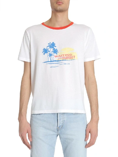 Shop Saint Laurent Waiting For Sunset Print T-shirt In Bianco