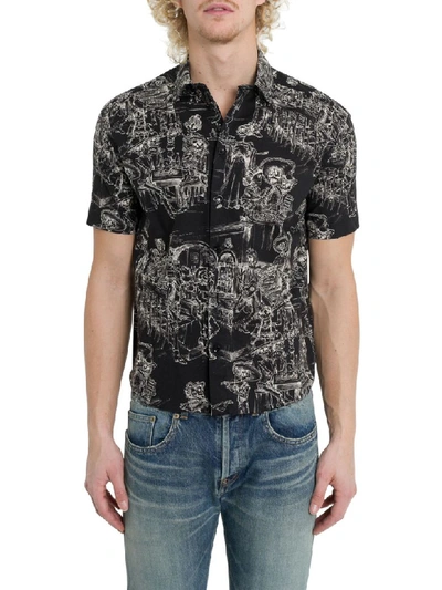 Shop Saint Laurent Mexican Party Print Short Slevee Shirt In White