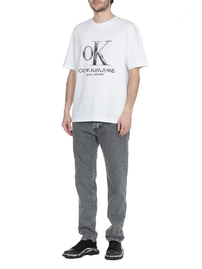 Shop Calvin Klein Cotton T-shirt In White/chrome Ok
