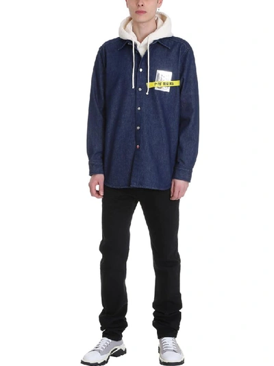 Shop Raf Simons Tape And Patch Blue Denim Shirt