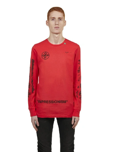 Shop Off-white Longsleeves Logo Print T-shirt In Red