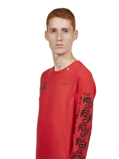 Shop Off-white Longsleeves Logo Print T-shirt In Red