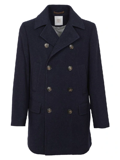 Shop Eleventy Double Breasted Coat In Blu