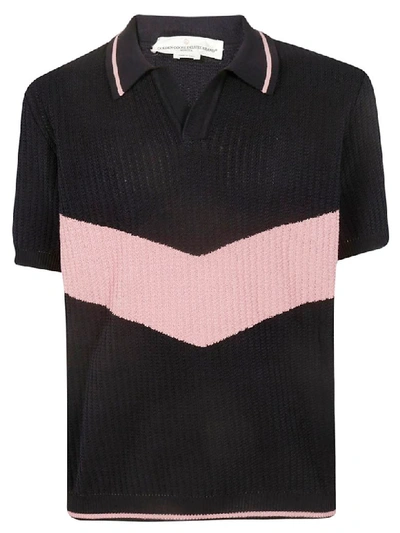 Shop Golden Goose Ribbed Knit Polo Shirt In Navy/pink