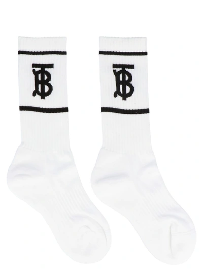 Shop Burberry 'tb' Socks In White