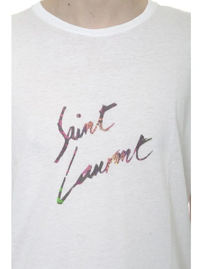 Shop Saint Laurent White Cotton T-shirt With Logo Print In White/multicolor