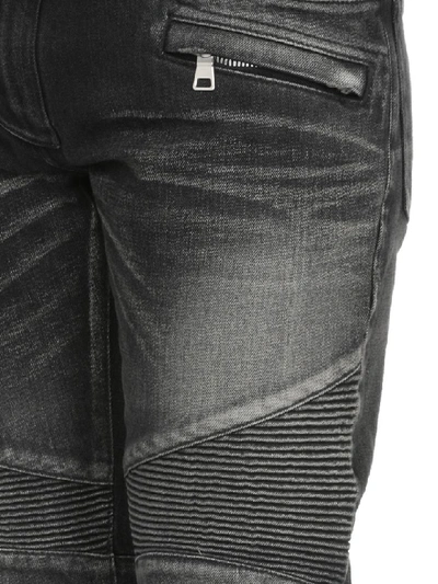 Shop Balmain Biker Jeans In Noir