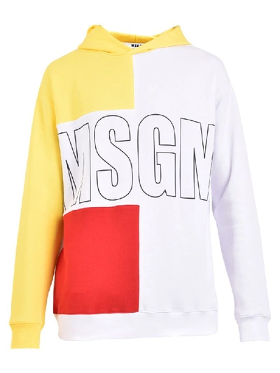 Shop Msgm Color-block Hoodie In White