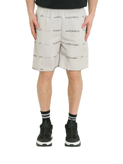 Shop A-cold-wall* Nylon Bermuda With Allover Logo Print In Gray