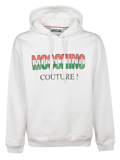 Shop Moschino Logo Print Hoodie In White