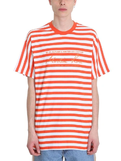 Shop Martine Rose Oversized Stripes Orange And White Cotton T-shirt