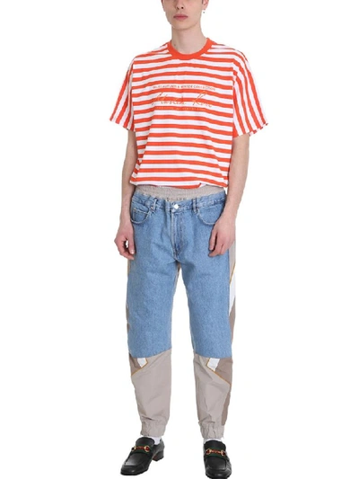 Shop Martine Rose Oversized Stripes Orange And White Cotton T-shirt