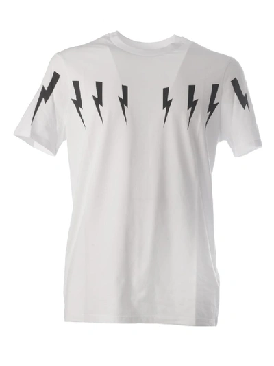 Shop Neil Barrett Lightning Bolt Printed T-shirt In White
