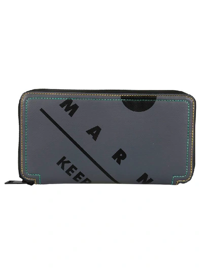 Shop Marni Logo Zip Wallet In Blue