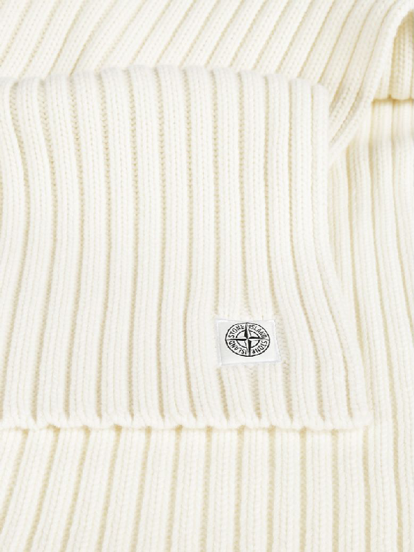 Stone Island Ribbed Scarf In Bianco Naturale | ModeSens