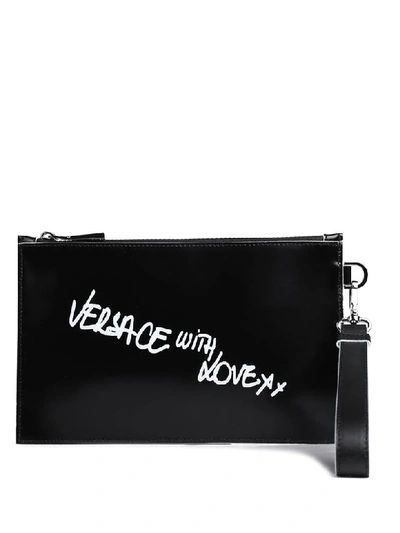 Shop Versace Small Pouch In Nero Bianco Rutenio