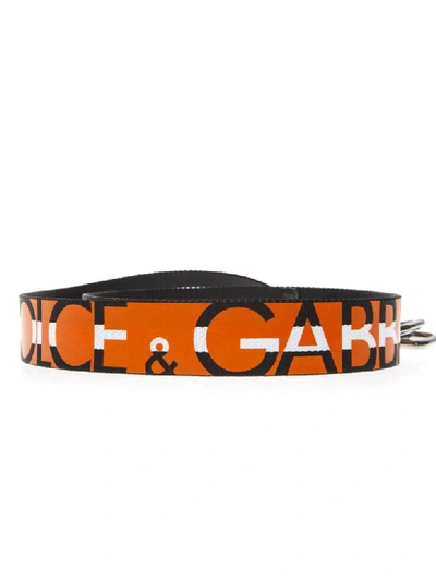 Shop Dolce & Gabbana Black And Orange Logo Belt In Black/orange