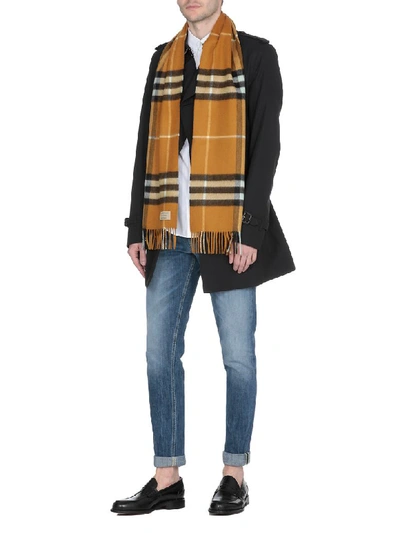Shop Burberry Mu Giant Check Scarf In Umber Yellow