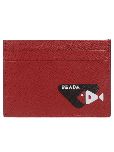 Shop Prada Logo Print Cardholder In Red