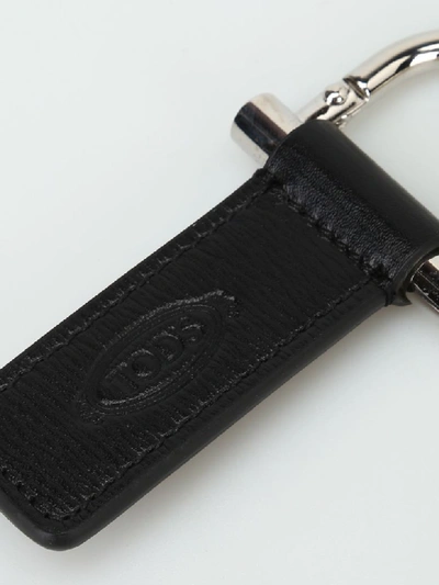 Shop Tod's Leather Keychain In Black