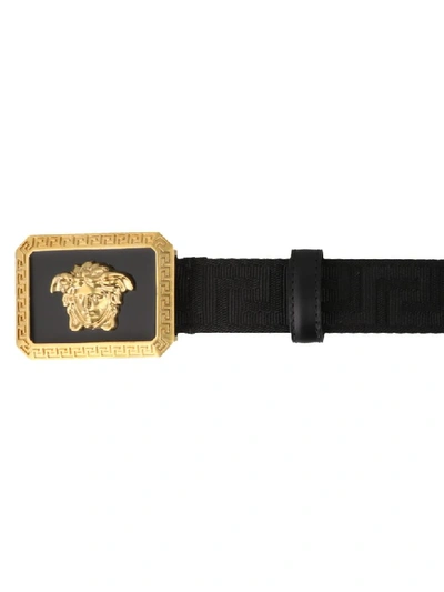 Shop Versace Logo Belt In Black/gold