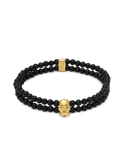 Shop Northskull Double Row Beaded Bracelet With Skull Charmin Black Onyx & Gold