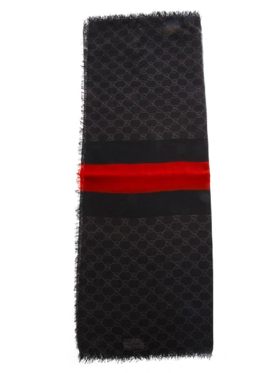 Shop Gucci Black Wool All Over Gg Scarf In Black/red