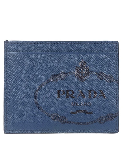 Shop Prada Logo Print Card Holder In Blue