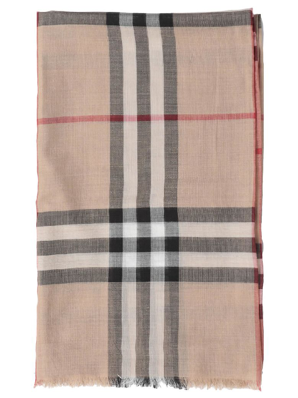 burberry gauze check scarf camel