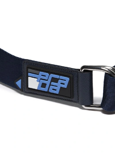 Shop Prada Embossed Logo Detail Belt In Blu Scuro