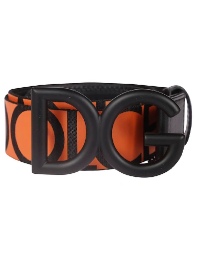 Shop Dolce & Gabbana Logo Buckle Belt In Orange