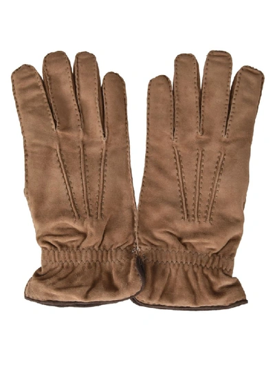 Shop Fedeli Stitched Gloves In Beige