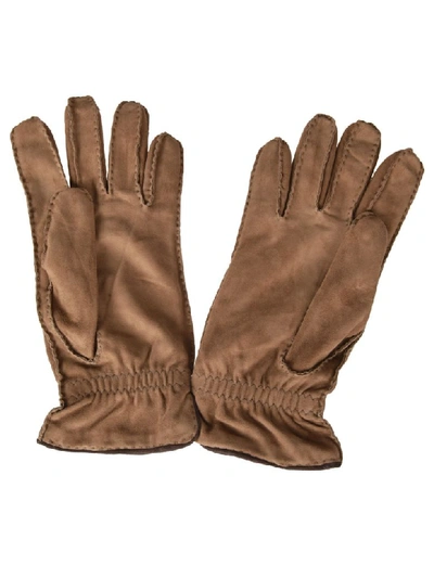 Shop Fedeli Stitched Gloves In Beige