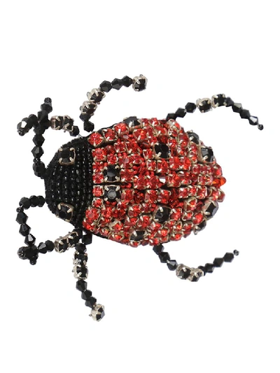 Shop Rochas Ladybug Brooch In Red/black