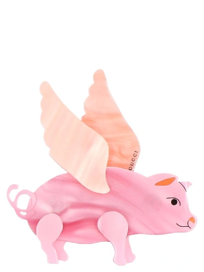 Shop Gucci Flying Pig Pin In Pink