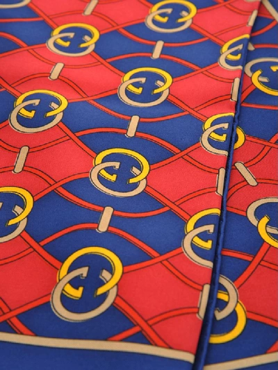 Shop Gucci Interlocking G Rhombus Print Scarf In Blue + Red Gg Wave