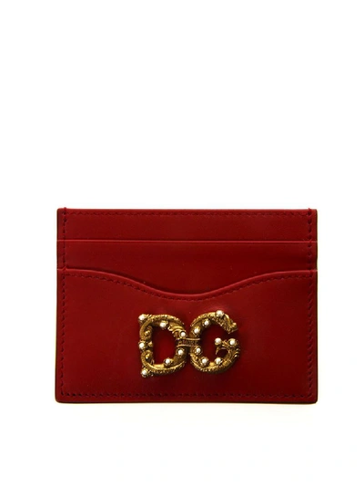 Shop Dolce & Gabbana Red Dg Girls Leather Credit Card Holder