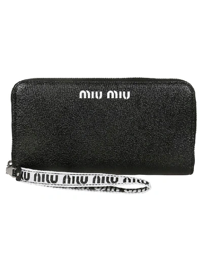 Shop Miu Miu Logo Zip Around Wallet In Black